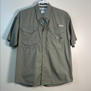 Columbia PFG Green Button Down Shirt Short Sleeve Pockets SzL Great Conditio